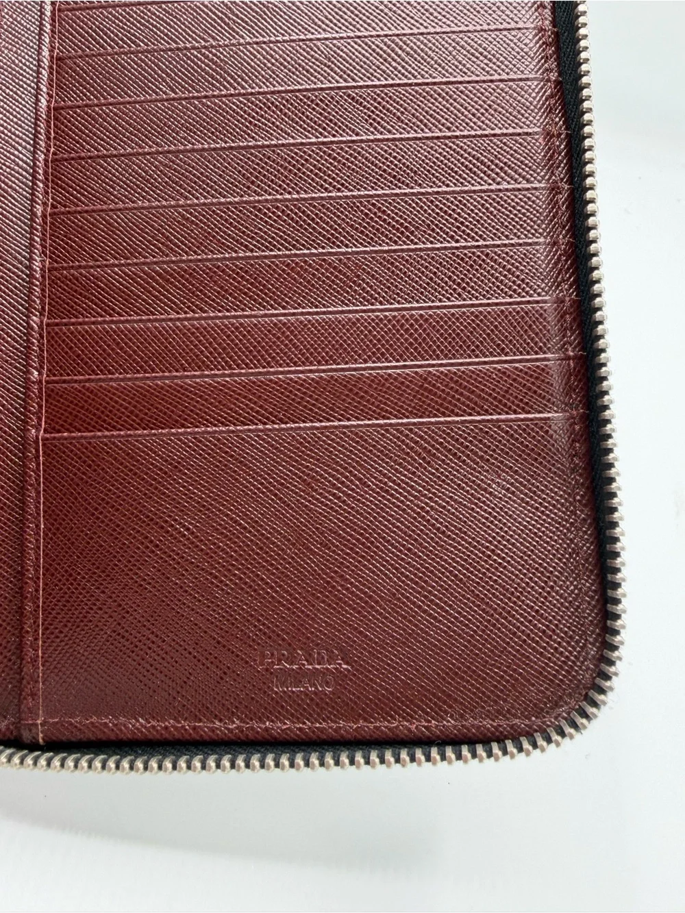 Prada Organizer Saffiano Leather Zip Around Travel Wallet Black